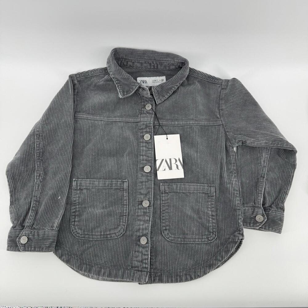 Zara Girls 6/7 Gray Corduroy Jacket Button Up Fall Fashion Style Boho Chic
